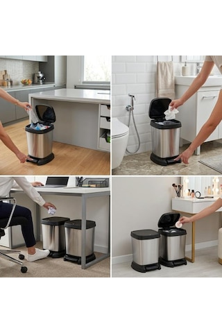 Paso Dekoratif Çöp Kutusu 6 L 4'lü Set - Gümüş