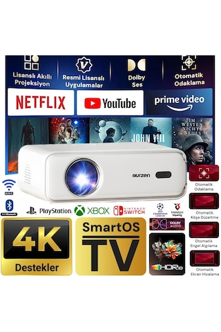 Vankyo Aurzen D1 Smart Tv 4k Destekli Projeksiyon Cihazı +hdr10+auto Focus+auto Keystone+6g Wifi+6.1bt+dolby Ses Sistemi - Ps5/ps4/xbox