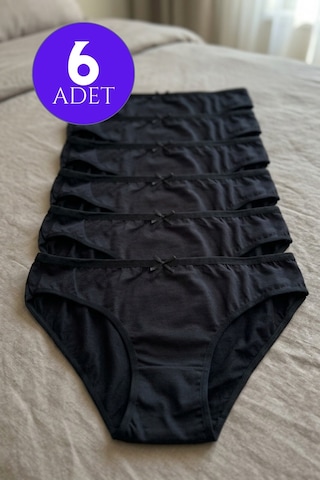 Mataş Kadın 6'lı Paket Pamuklu Bikini Külot Esnek Yumuşak İz Yapmaz İç Çamaşırı Siyah