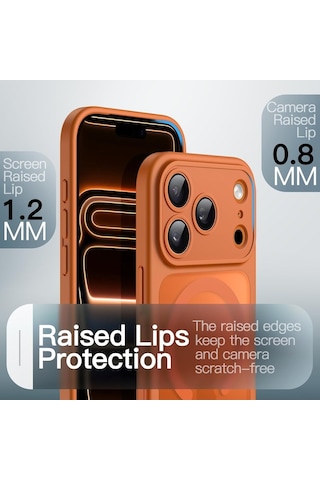 İphone Uyumlu 17 Pro Max Kılıf Mat Magsafe Şarj Özellikli Hassas Buton Yumuşak Turuncu Kenar Turuncu
