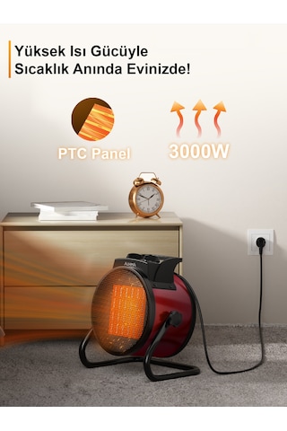 Auhma At1h Elektrikli Isıtıcı Fan Gri 3000w Hızlı Isınma, 3 Kademeli Ayar, Sessiz Ptc Isıtma Tekno