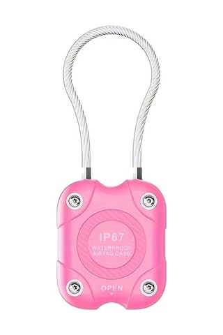 Elmpaly Pembe Tel Kablolu Airtag Kılıfı Güvenli Kilitli Anahtarlık Çanta Araç