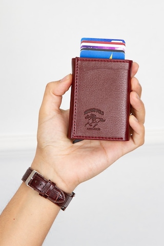 Tuldar Erkek Rfıd Otomatik Çekim Koruyucu Mekanizmalı Kağıt Para Bölmeli Hediyelik Kartlık Cüzdan Tul605 - Bordo