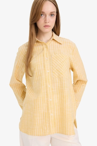 Defacto Relax Fit Çizgili Flamlı Pamuk Uzun Kollu Gömlek Tunik F6314ax25smyl508 Sarı