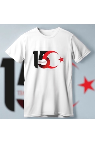 Ertaştrendstore 15 Temmuz Demokrasi Ve Milli Birlik Günü Ay Yıldız Baskılı T-shirt - Beyaz Çok Renk