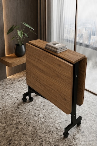 Teknor Kelebek Katlanır Ahşap Masa Mermer Desenli 60x120 Kahverengi