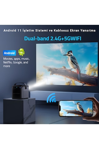 İdragon S8 Pro Full Hd 1080p Akıllı Dlp Projeksiyon Cihazı, Android 11, 500 Ansı, Dahili Bataryalı Taşınabilir Projektör Dr-1200