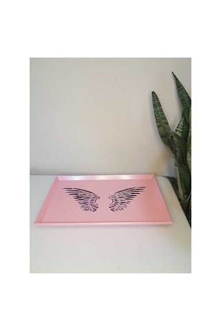 El Boyaması Ahşap Tepsi 25 X 40 Cm Açık Pembe