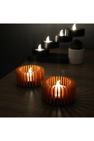Storeşahin 3d Baskı Modern Çizgili Mumluk - Tealight Mumluk 1 Adet -turuncu Shn0720