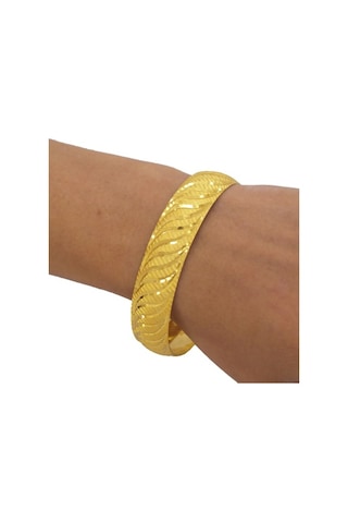 Ferizz 22 Ayar Altın Kaplama Rüzgar Desenli Bilezik 15 Mm Altın