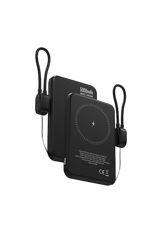 Bix Pb51 5000mah 15w Magsafe Manyetik Kablosuz Şarjlı 20w Type-c Semi-solid Bataryalı Dahili Kablolu Mini Powerbank Siyah