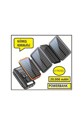 Güneş Enerjili 20000 Mah Powerbank Solar 4 Panel Su Geçirmez Hızlı Pd 20w Hızlı Şarj Renkli