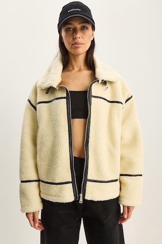 Shade Kadın Suni Deri Biye Detaylı Cepli Teddy Biker Ceket 2370 60281126 - Bej