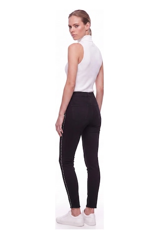 CEMO Kadın Yüksek Bel Taş İşlemeli Skinny Jean Pantolon Siyah