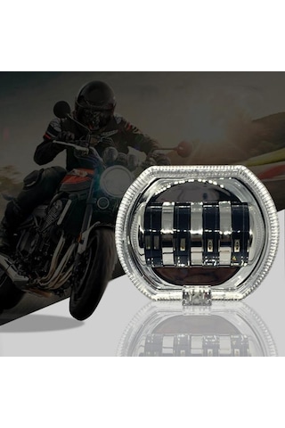 Motosiklet Elektrikli Araç Genel Modifikasyon Led Far 4 Boncuk Çift Lens Lambaları, Stil: Buz Mavisi Diyafram+kırmızı Şeytan Gözü