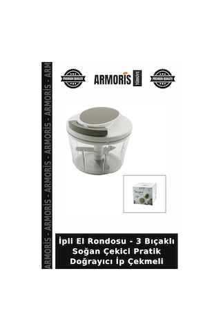 İpli El Rondosu - 3 Bıçaklı Soğan Çekici Pratik Doğrayıcı İp Çekmeli Çok Renkli