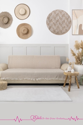 Klasik Pamuklu Koltuk Örtüsü 160x200 Cm Okucu Desen Koltuk Örtüsü Bej