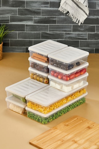 Multi Box 10 Parça 2 Farklı Boy Saklama Kabı Seti - Dondurucu & Mikrodalga Uyumlu Krem