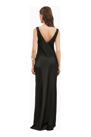 United Colors Of Benetton Because Of Alice Cowl Neck Satin Panel Gown Draped Bias Cut Maxi Dress Kadın Elbise Siyah