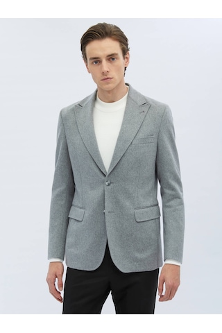 Kip Gri Düz Modern Fit Yün Karışımlı Ceket 6 Drop Gri