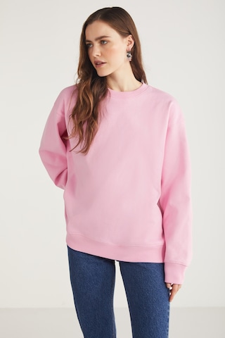 Ethıquet Karıus Kadın Regular Fit %100 Organik Pamuklu İçi Polarsız Yuvarlak Yaka Pembe Sweatshirt Mavi