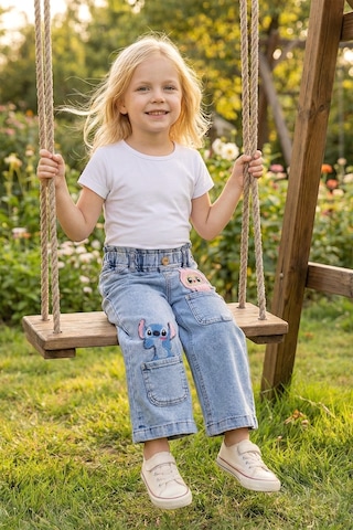 Babymod Figürlü Likralı Denim Kız Çocuk Kot Pantolon Mavi