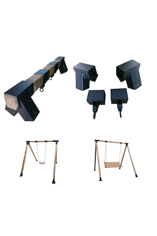 Salıncak Elemanları Demir Bağlantı 8x8cm Kancalar Hamak Bahçe Siyah