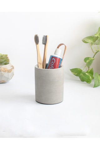 Dekoratif Beton Silindir Kalemlik Çok Amaçlı Organizer Vazo Saksı Ofis Ve Banyo Düzenleyici 8x10 Cm Beyaz