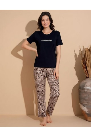 Boyraz Slim Fit Dar Kesim Kadın Milan Bisiklet Yaka Kısa Kol Pijama Takımı 11000s - 1 Adet Siyah