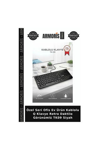 Özel Seri Ofis Ev Ürün Kablolu Q Klavye Retro Daktilo Görünümlü Tk09 Siyah