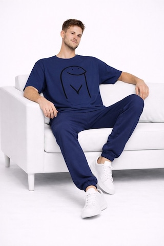 Sevgili Kombini Çift Tişört Oversize Unisex Matching Couple Minim Lacivert
