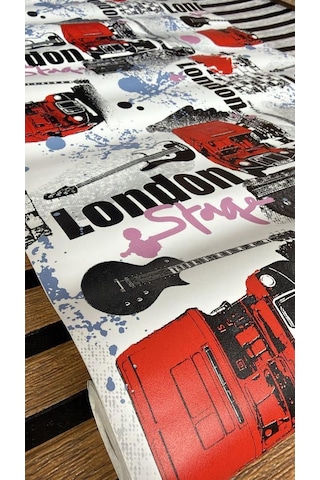 45cm X 10 Metre 1 Rulo Folyo Yapışkanlı London Yazılı Kafe Mutfak Duvar Kaplama Folyosu Kağıdı