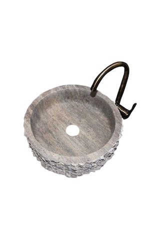 Gümüş Traverten Silindir Dikey Patlatma Lavabo