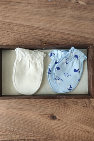 Bambık Bebek Eldiveni İkili Set 0-3 Ay %100 Pamuk Yenidoğan Tırnak Koruyucu Eldiven Mavi Mavi