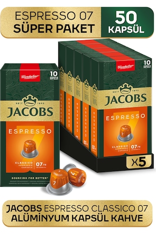Jacobs Espresso 7 Classico Nespresso Uyumlu Alüminyum Kapsül Kahve 5 x 10'lu