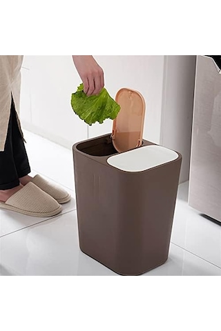 Dış Mekan Geri Dönüşüm Kutusu, Çöp Kovası Çöp Kovası Kuru Ve Islak Ayırma Çöp Kovası Kapaklı Ev Mutfak Çift Namlu Plastik Kova Çöp Kovası Geri Dönüşüm Kutusu, Kahverengi, Beyaz Kahverengi