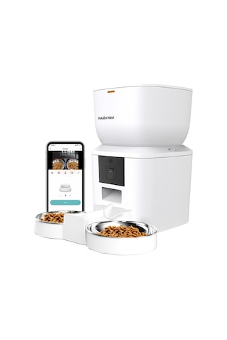 Qq025-dual Kameralı Akıllı Otomatik Kedi Mama Kabı, 480p, Gece Görüşlü, 2.4ghz, 4lt, Çift Metal Kase