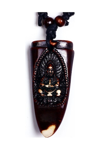 Btak00751 K7 Siddhartha Buddha Oyma Diş Tasarım Ayarlanabilir İpli Koyu Kahverenkli Kolye Çok Renkli