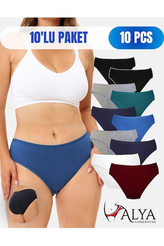 Alya Underwear Kadın Külot Basic Slip Renkli Pamuklu Iç Çamaşırı 10'lu Paket Multicolor-x32 Multicolor - X39