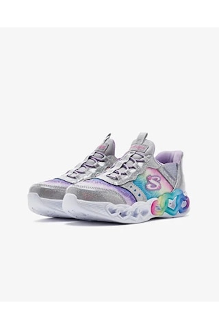 Skechers Infinite Heart Lights Kız Çocuk Gri Işıklı Spor Ayakkabı Gümüş