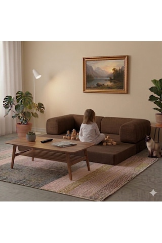 Herev 160x80 Sünger Koltuk İki Kişilik Kanepe Yataklı Yıkanabilir Kadife Kumaşlı Kahve