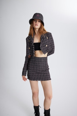Holly Lolly Tüvit Kumaş Crop Tweed Ceket Siyah