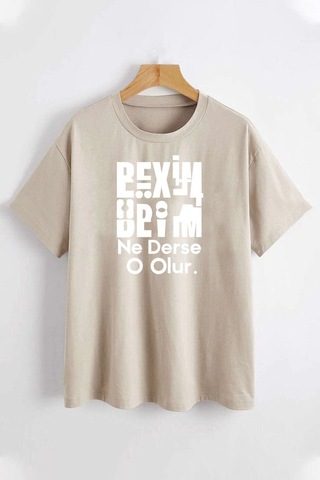 Uyguntarz Beyim Ne Derse O Olur Katlamalı Tshirt Bej-280048