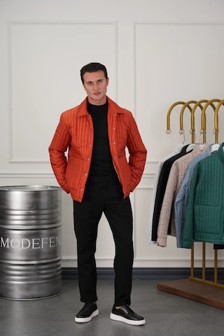 Modefendi Çizgi Detaylı Dolum Elyaf Mont Turuncu