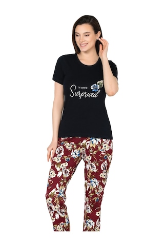 Kısa Kol Yazlık Pijama Takımı Pamuklu Alperi 78-50 Siyah