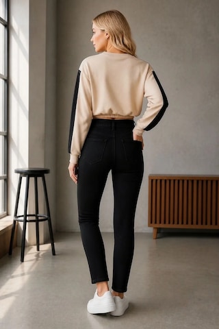 Layal My Beauty Jeannine Kadın Jeans Yüksek Bel Mom Boyfriend Dar Paça Denim Kot Pantolon Siyah