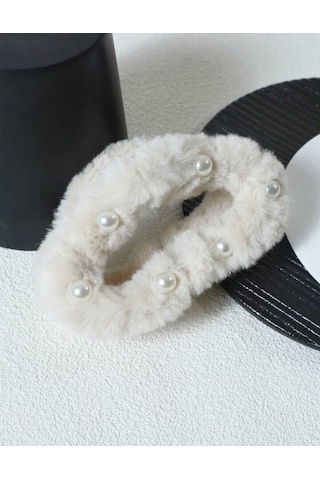 Büyük Boy İnci Peluş Mandal Toka 13 Cm Beyaz