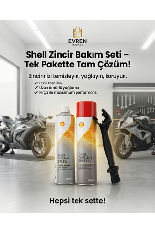 Shell Zincir Yağlama Spreyi 400ml + Zincir Fırçası Motosiklet Zincir İkili Bakım Seti