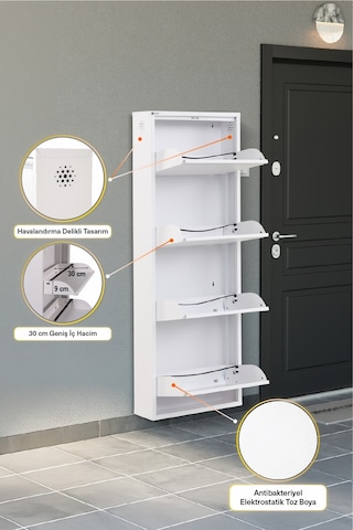 Arpelia Metal Ayakkabılık 4 Lü Beyaz