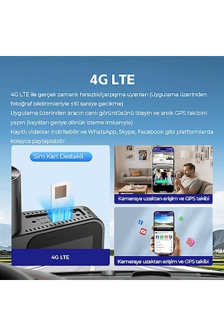Azdome S58 4g 3 Kameralı 150 Görüş Açışı 4k Ultra Hd Gece Görüşlü Wifi Gps Sim Kartlı Araç İçi Kamera Filo Araç Yönetimine Uygun